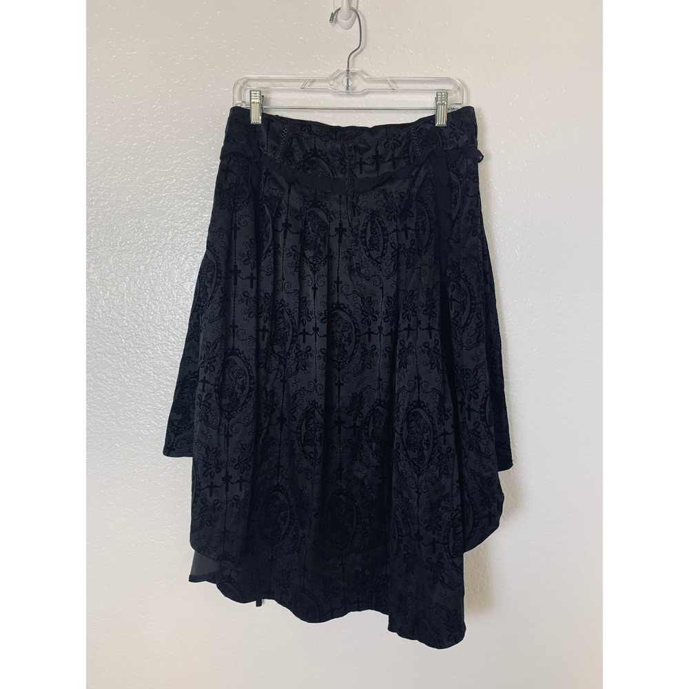 Banned High Low Skirt Women XL Black Gothic Velvet Damask Cameo Victorian Goth - Picture 4 of 15